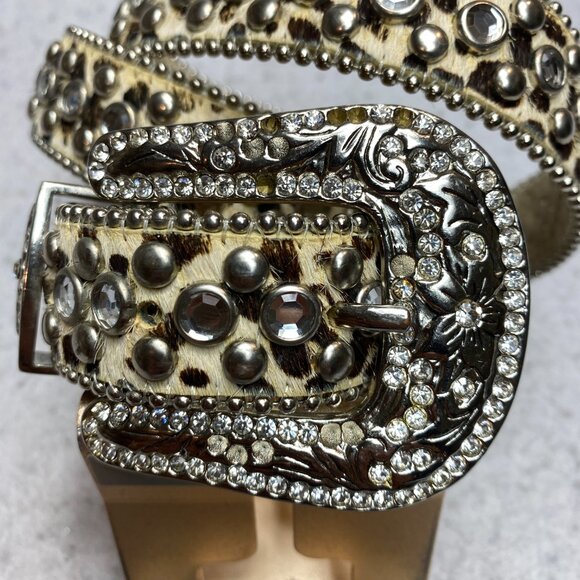Christine Alexander Animal Print Western L Studded Belt with Crystal Buckle - Picture 2 of 6